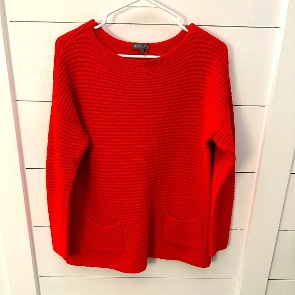 VINCE CAMUTO Woman red ribbed casual quiet luxury old money sweater Large